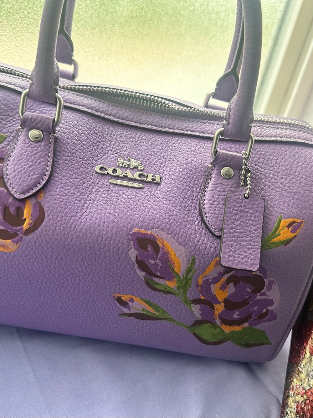 Coach Rowan Satchel With Rose Print โ Iris Multi / Lavender Purple โ NWOT Rare - Picture 2 of 8